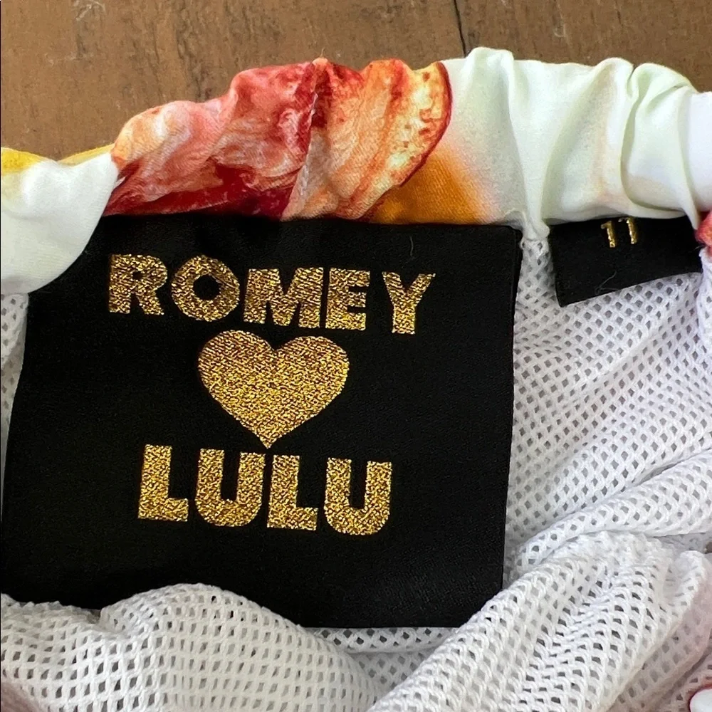 Romey loves Lulu bacon and eggs graphic print swim trunks boys 12 months